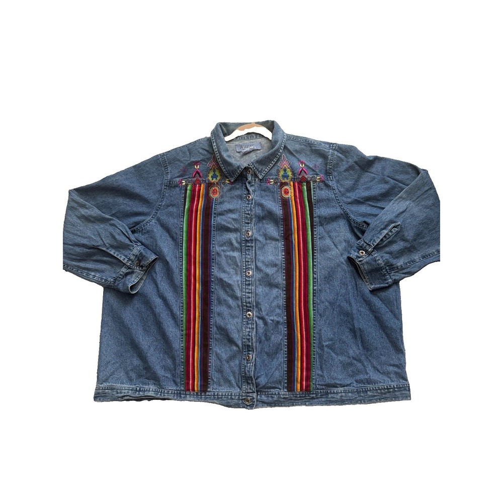 Vintage Liz & Me Jacket Women's Small Blue Denim Embroidered Southwest Boho 3X